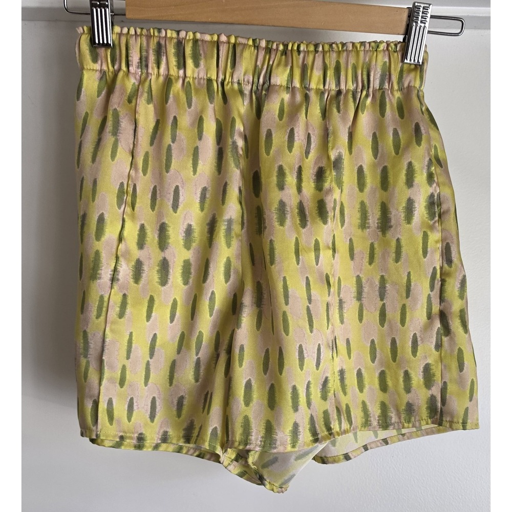 Topshop Boxer Shorts Size 2 Abstract Yellow Green Pink Satiny